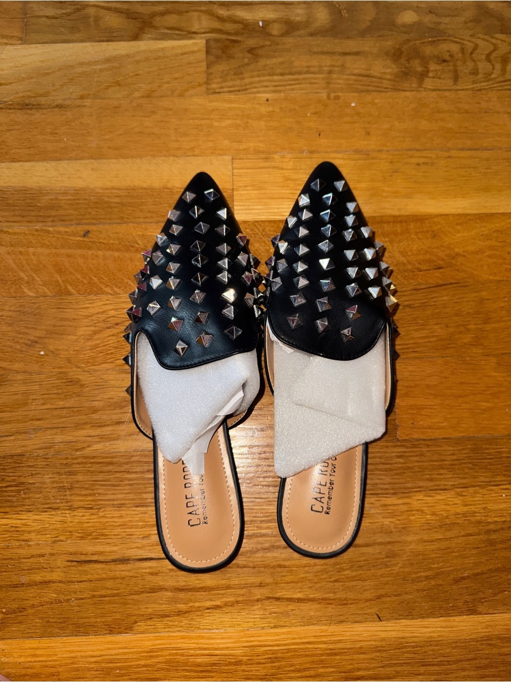 Cape Robbin Black Studded Pointed-Toe Slip-On Mules
